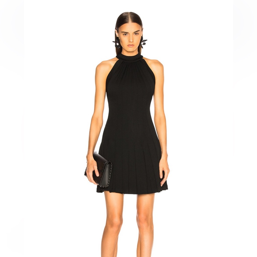 Brandon Maxwell black halter pleated dress